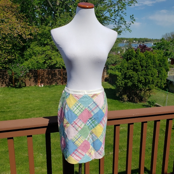 BROOKS BROTHERS Skirt Cotton Madras Plaid Preppy Patchwork Pastel 4 - Picture 2 of 15